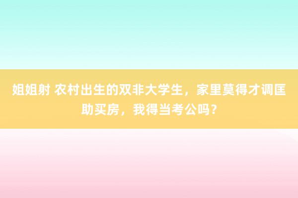 姐姐射 农村出生的双非大学生，家里莫得才调匡助买房，我得当考公吗？