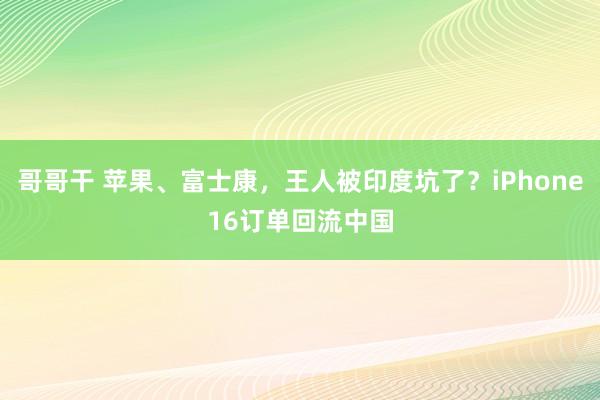 哥哥干 苹果、富士康，王人被印度坑了？iPhone16订单回流中国