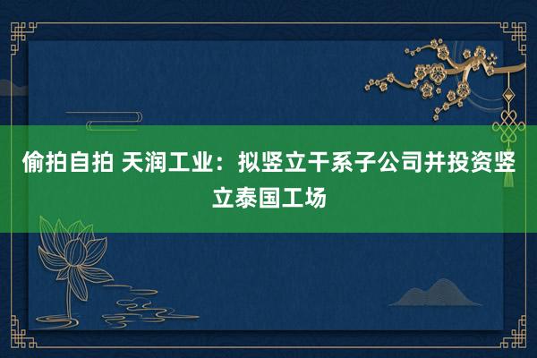 偷拍自拍 天润工业：拟竖立干系子公司并投资竖立泰国工场